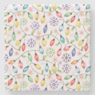 Pattern Retro Christmas Lights Stone Coaster