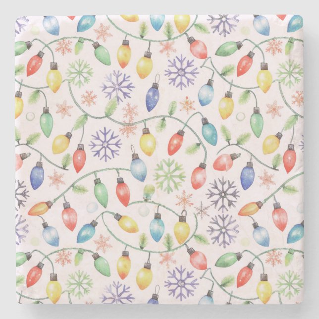 Pattern Retro Christmas Lights Stone Coaster (Front)