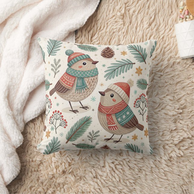 Pattern Scandinavian Holiday Birds Cushion (Blanket)