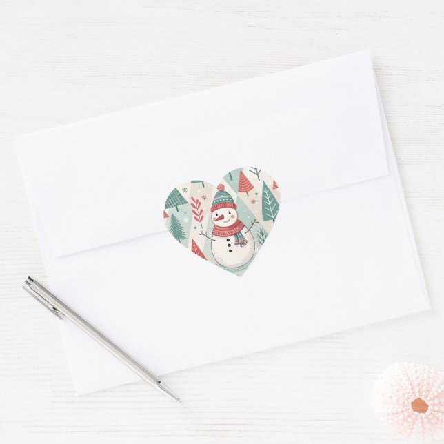 Pattern Scandinavian Snowman Heart Sticker (Envelope)