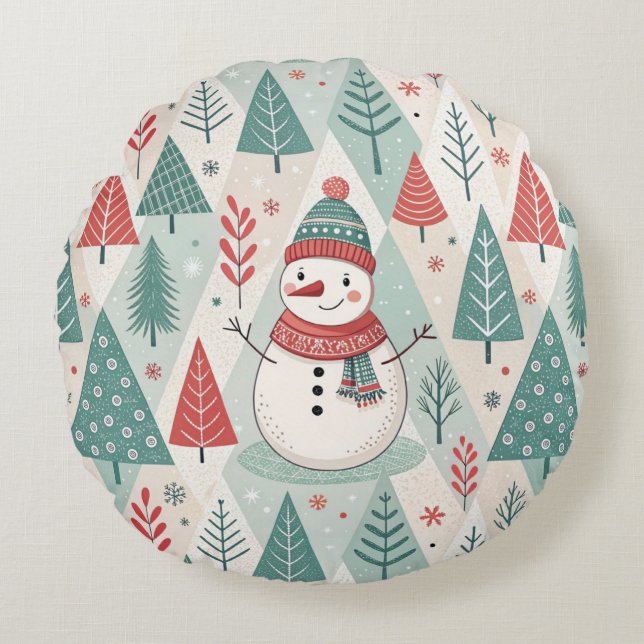 Pattern Scandinavian Snowman Round Cushion (Front)