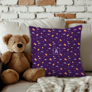 Pattern space lavender orange dark blue monogram  cushion