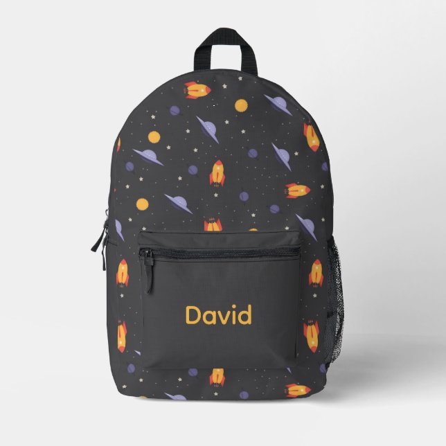 Pattern space lavender orange gray name printed backpack (Front)