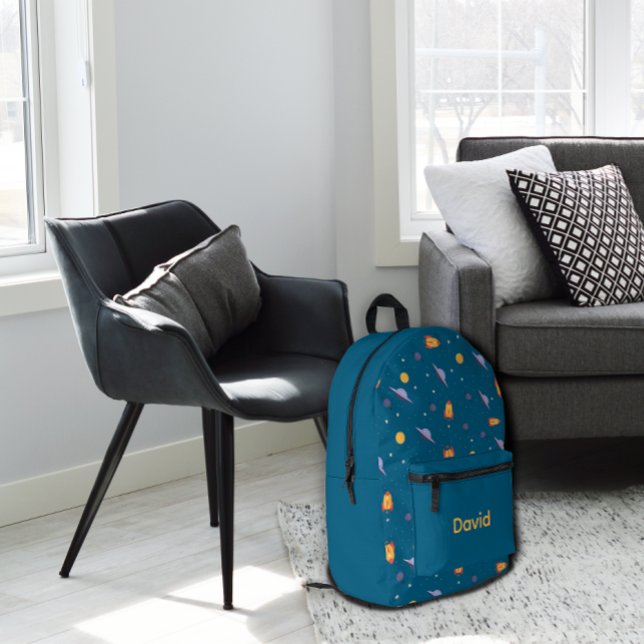 Pattern space lavender orange ocean blue name printed backpack (Creator Uploaded)