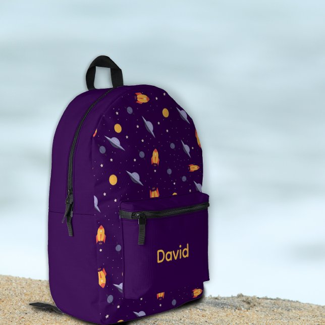 Pattern space lavender orange purple name printed backpack (Creator Uploaded)
