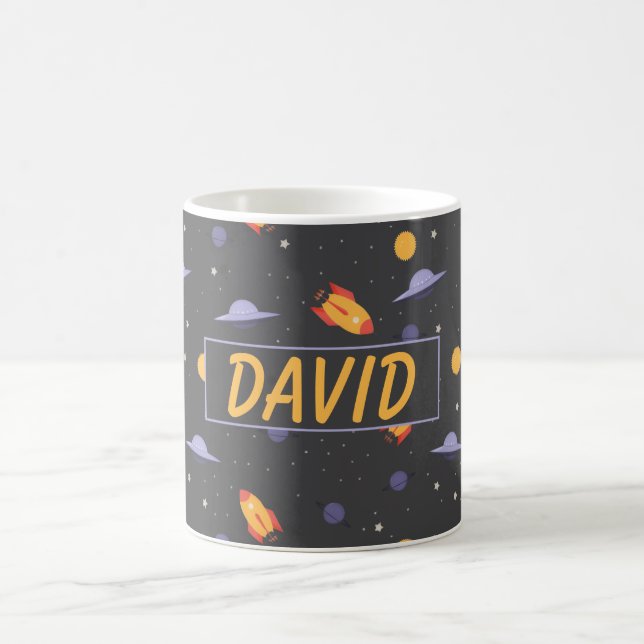 Pattern space  orange black name coffee mug (Center)