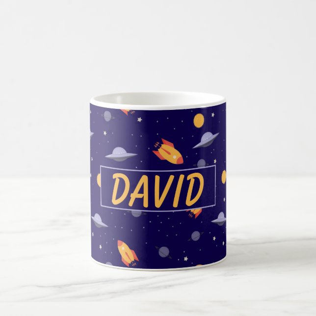 Pattern space  orange blue name coffee mug (Center)