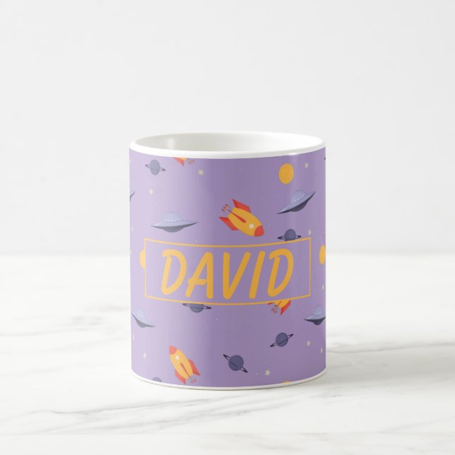 Pattern space  orange lavender name coffee mug (Center)