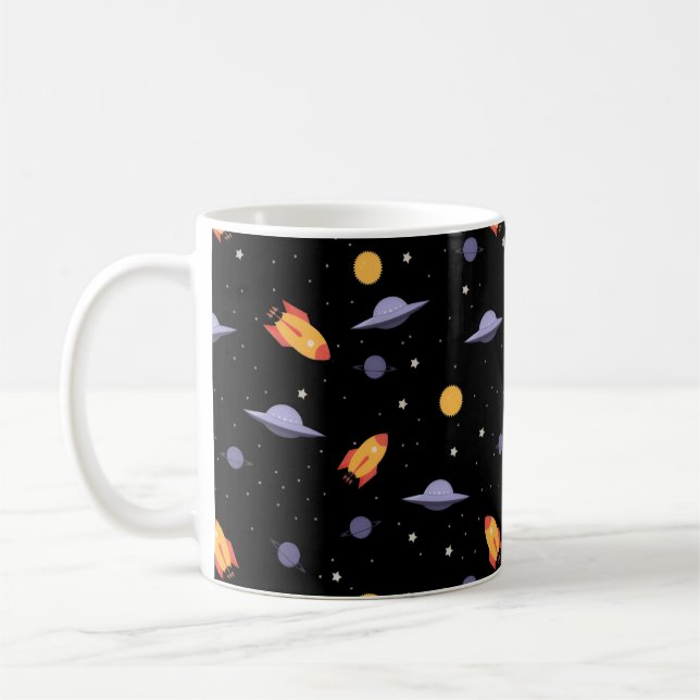 Pattern space ufo orange black coffee mug (Left)