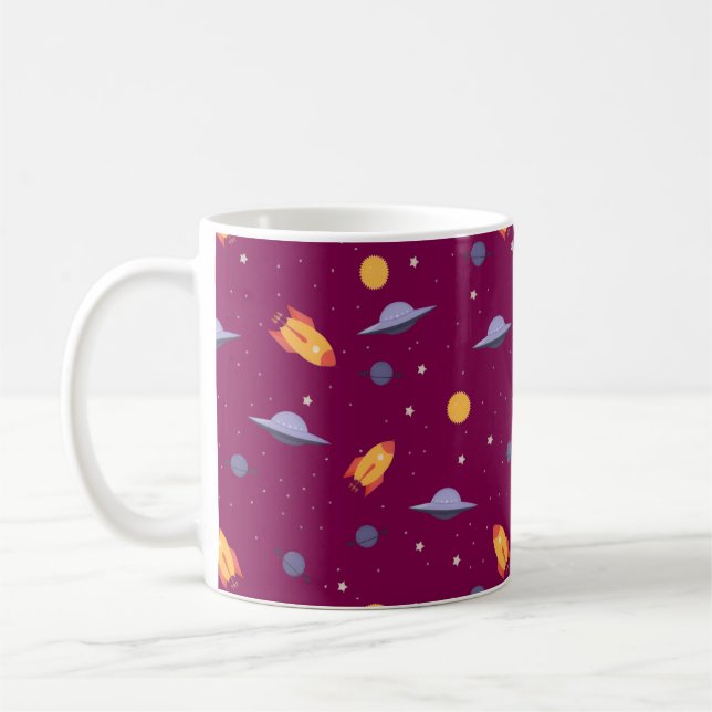 Pattern space ufo orange red coffee mug (Left)