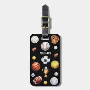 pattern sports themed soccer tennis baseball  luggage tag