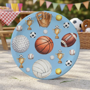 pattern sports themed soccer tennis baseball paper plate