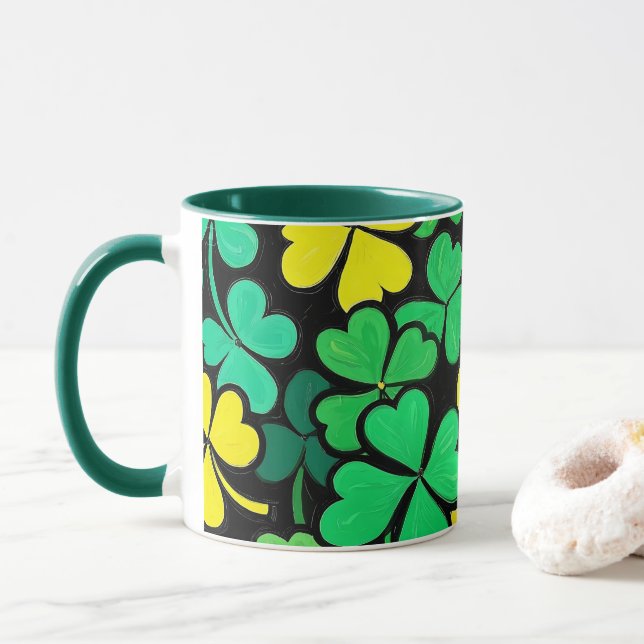 Pattern St. Patrick's Day Clovers Mug (With Donut)