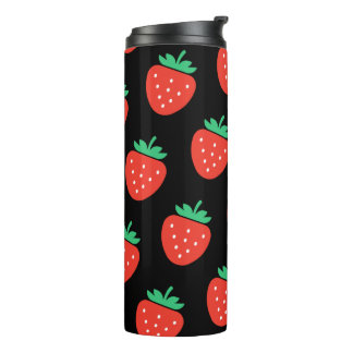 pattern strawberries black thermal tumbler