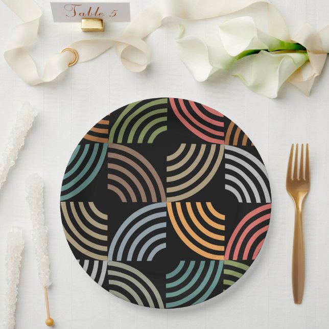 Pattern Stylish Modern- Fashion Geometric Vintage Paper Plate (Wedding)
