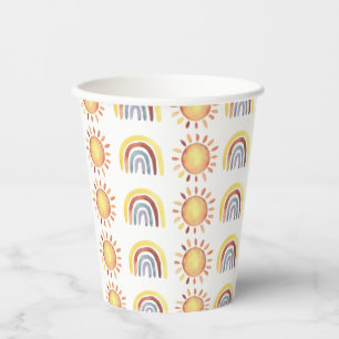 Pattern sun and rainbow paper cups