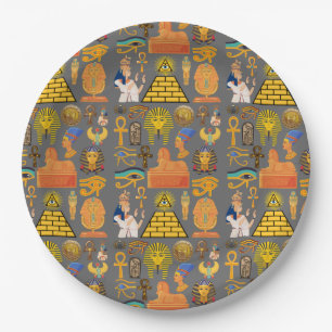 Pattern Symbol Ancient Egyptian Hieroglyphic Paper Plate