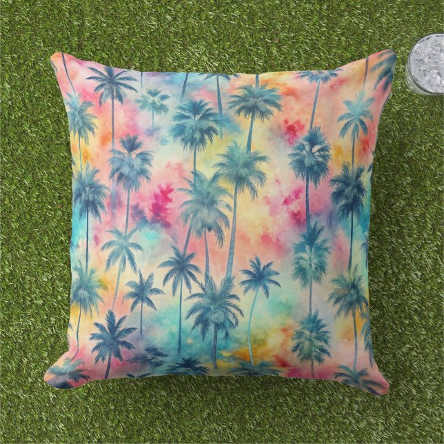Pattern Tie Dye Palms  Cushion (Grass)