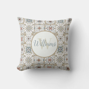 Pattern Tile Mosaic Monogrammed Throw Pillow