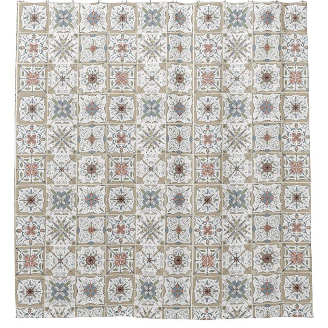 Pattern Tile Mosaic Shower Curtain (Front)