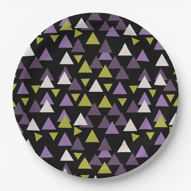 Pattern triangles Avocado and Purple Paper Plate (Front)