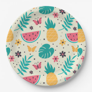 Pattern Tropical Fruit Watermelon Pineapple  Paper Plate