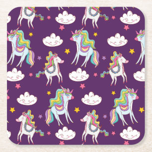 Pattern Unicorn Funny Magic Horse      Square Paper Coaster