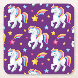 Pattern Unicorn Magic Horse Cute Square Paper Coaster