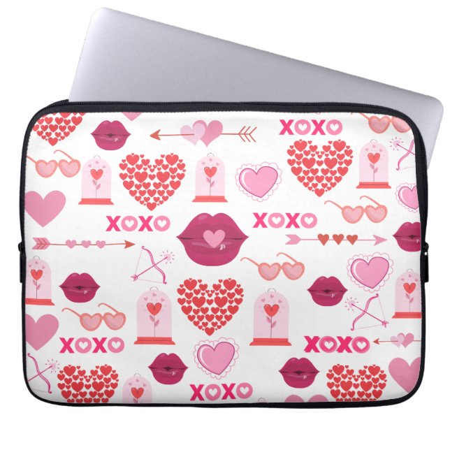 Pattern Valentine`s Day 2023 Background With Heart Laptop Sleeve (Front)
