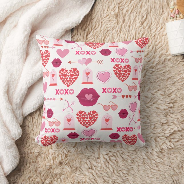 Pattern Valentine`s Day 2024 Background With Heart Cushion (Blanket)
