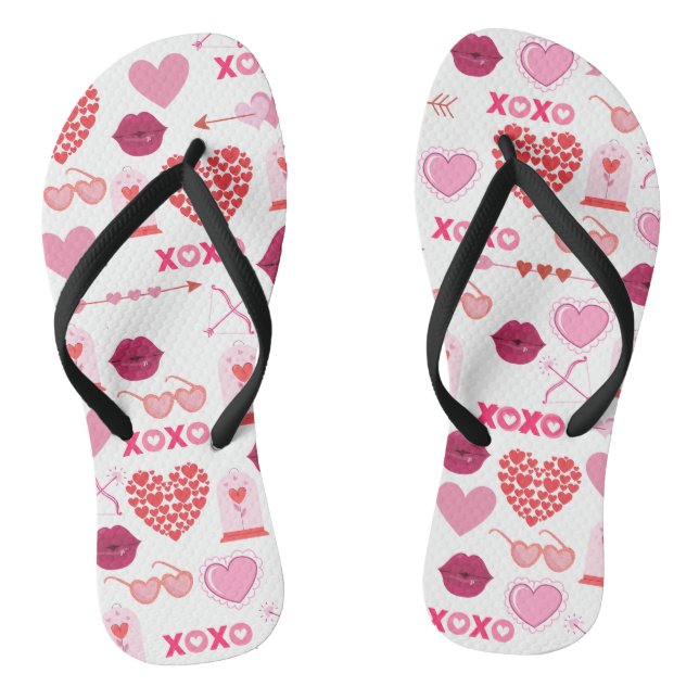 Pattern Valentine`s Day 2024 Background With Heart Jandals (Footbed)