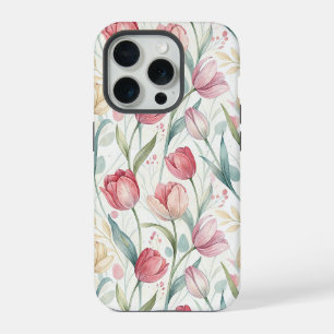 Pattern Watercolor Modern Tulips iPhone 15 Pro Case