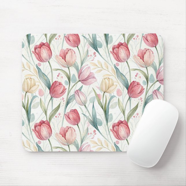 Pattern Watercolor Modern Tulips Mouse Pad (With Mouse)