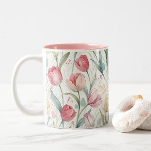 Pattern Watercolor Modern Tulips Two-Tone Coffee Mug