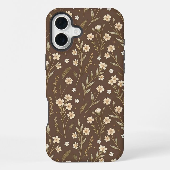 Pattern Wildflowers Brown Background iPhone Case (Back)