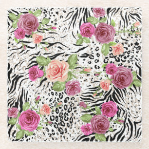 Pattern With Animal Prints Glass Coaster