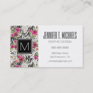 Pattern With Animal Prints Monogram Business Card