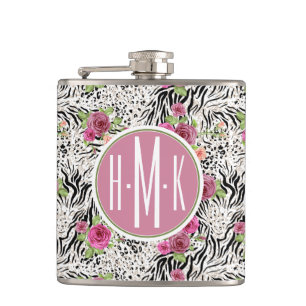 Pattern With Animal Prints   Monogram Hip Flask