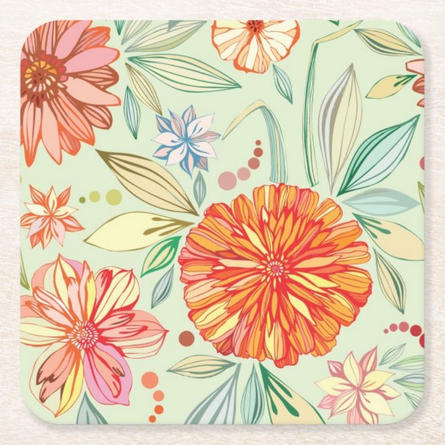 Pattern with asters square paper coaster (Front)