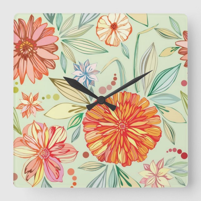 Pattern with asters square wall clock (Front)