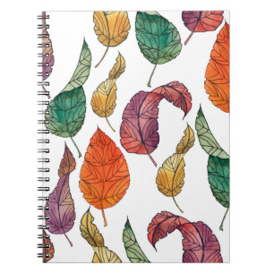 Pattern with autumn leaves on a white background, notebook