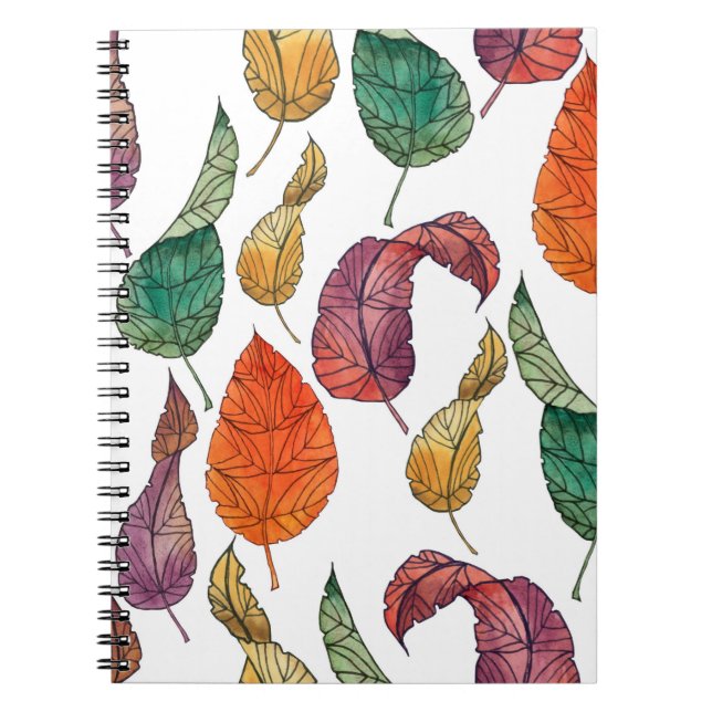 Pattern with autumn leaves on a white background,  notebook (Front)