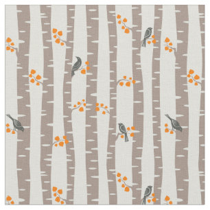 Pattern with autumn trees and birds fabric