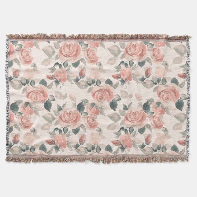 Pattern with beautiful roses /21 throw blanket (Front)