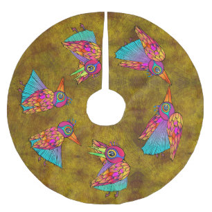 Pattern With bird creatures Brushed Polyester Tree Skirt
