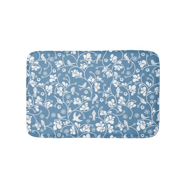 pattern with birds and plants ornament bath mat (Front)