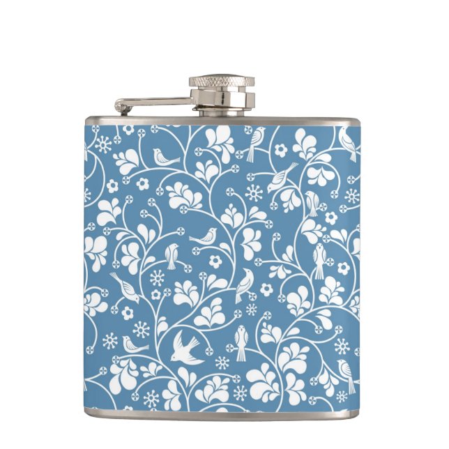 pattern with birds and plants ornament hip flask (Front)