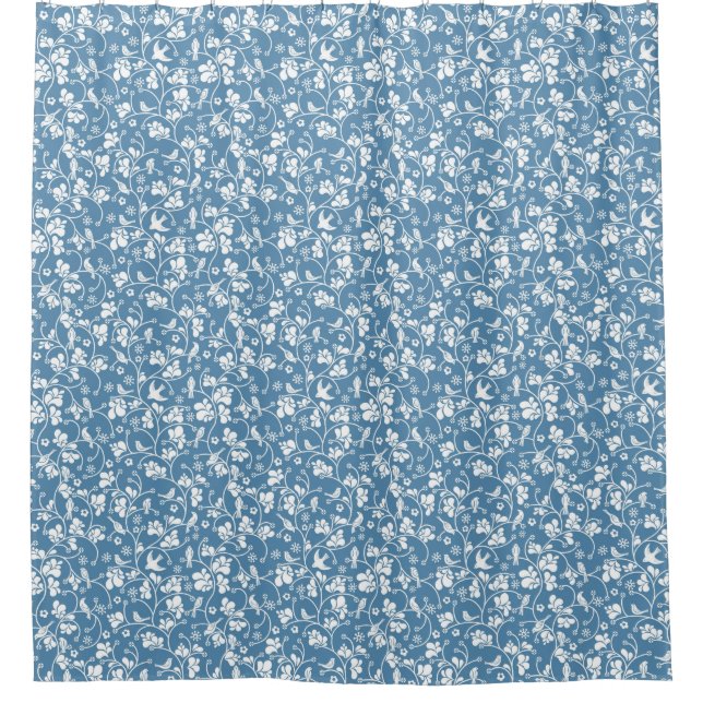 pattern with birds and plants ornament shower curtain (Front)