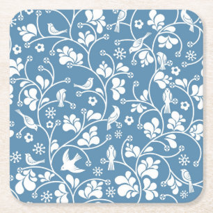 pattern with birds and plants ornament square paper coaster