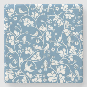 pattern with birds and plants ornament stone coaster